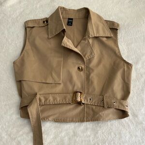 Tan Sleeveless Belted Vest